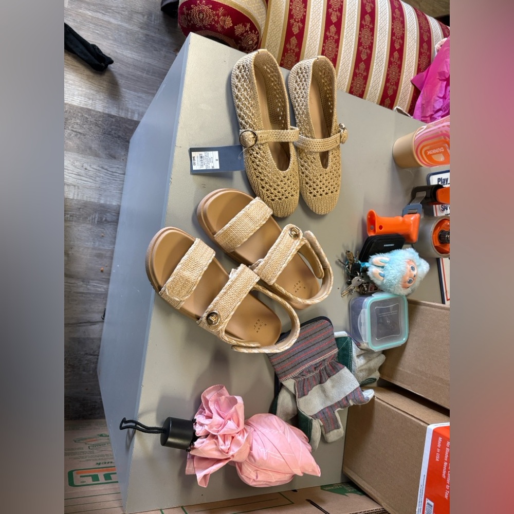 TWO Beige Woven Sandals and Flats with straps